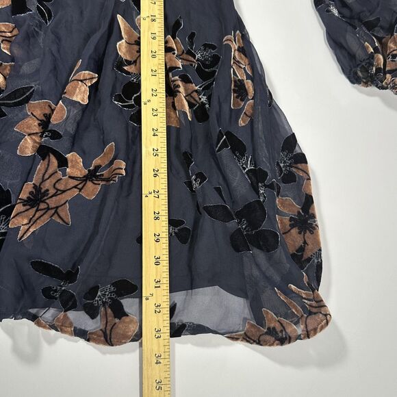 NWT Lulus Dress XL Navy Blue Metallic Floral Velvet Sheer Long Sleeve Whimsygoth - Picture 14 of 14